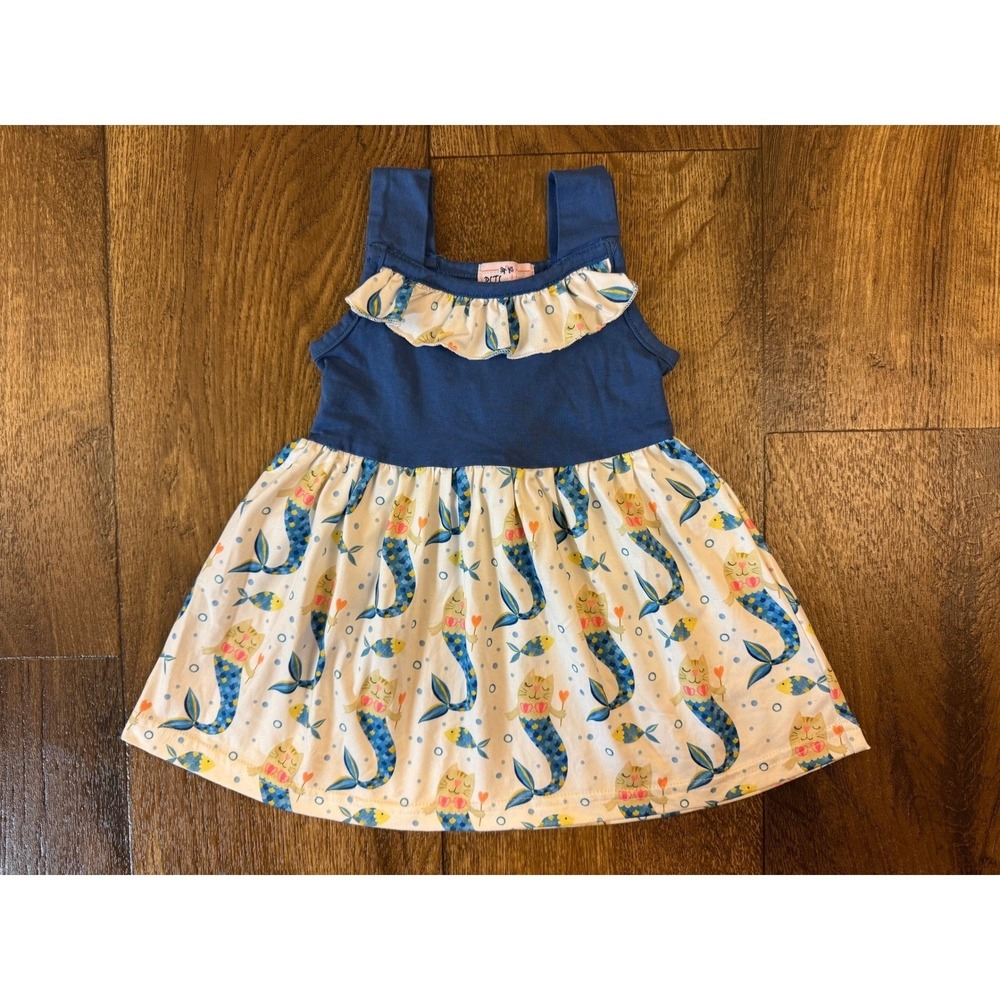 Pete + Lucy Mermaid Cat Dress Baby Girls 0-6 Months Ruffle Bow Sundress Purrmaid